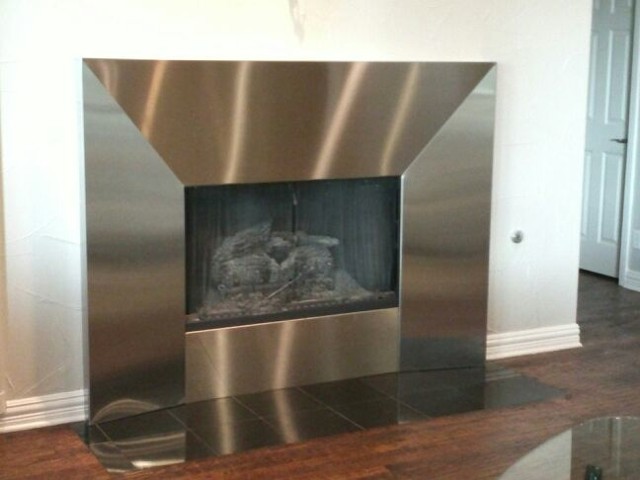 Stainless Steel Fireplace Surround, Beveled Detail