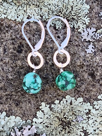 Hammered silver circle, turquoise earrings