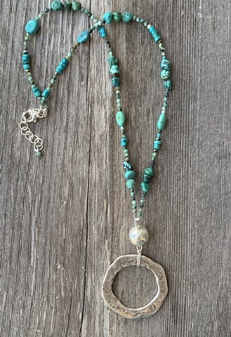 turquoise, silver and zinc necklace