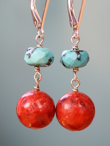 sponge coral and turquoise earring