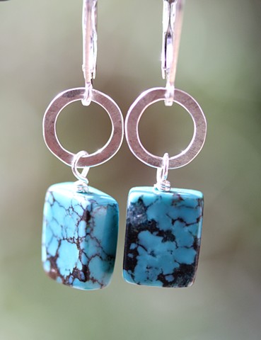 Hammered silver with turquoise earrings