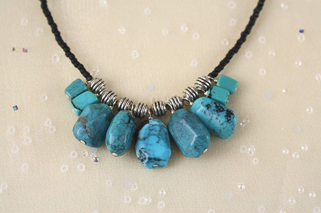 turquoise, german silver,seed bead necklace