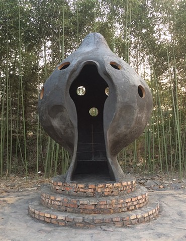 this sculpture is based on iconic Chinese cast iron bells and iron vessels 