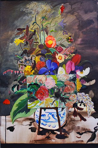 contemporary still life with flowers, contemporary still life painting, contemporary painting