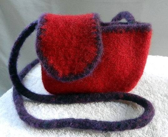 Red with purple wool mini purse.