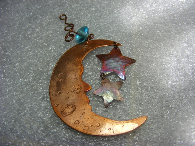 orament, window ornament, suncatcher, recycled, moon and stars