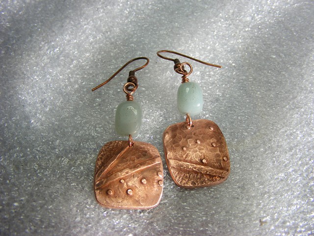 copper earrings, aventure beads, recycled