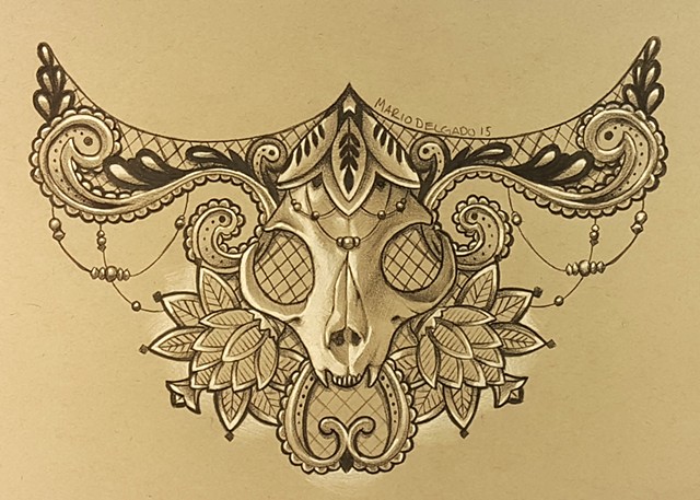 Cat Skull and Lace
