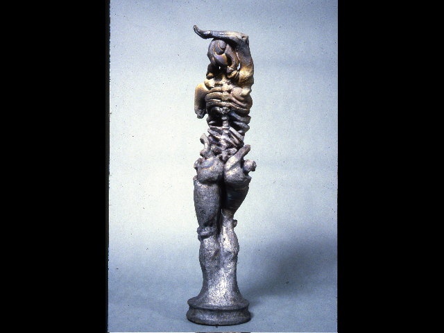 raku fired ceramic clay sculpture female figure osteal bone bonelike