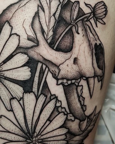 skull and flowers closeup