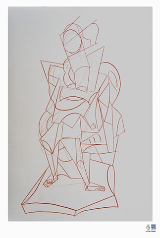 Seated Man with Pipe. After Picasso. Gleason.