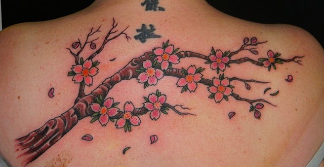 Cherry blossom tree tattoo, cherry blossoms, cherry blossom tattoo, Japanese themed tattoo, tattoo shop, Kissimmee tattoo shop, Kissimmee tattoo, Kissimmee, flowers, flower tattoo