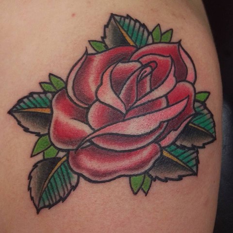 Custom rose on upper arm by Gina Marie of Copper Fox Tattoo Company of Kissimmee Florida