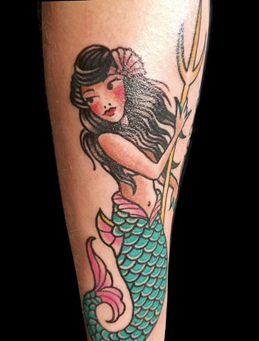 traditional Mermaid on lower arm by Gina Marie of Copper Fox in Kissimmee Florida