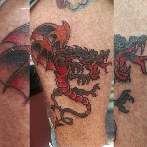 Traditional style Sailor Jerry Dragon design by Gina Marie of Copper Fox in Kissimmee Florida