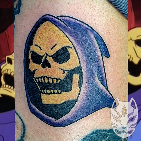 Skeletor tattoo from He Man Masters of the Universe by Gina Matuo of Copper Fox in Kissimmee Florida