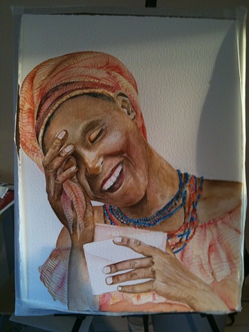 Watercolour portrait - A letter from my sister by Hilary Haynes