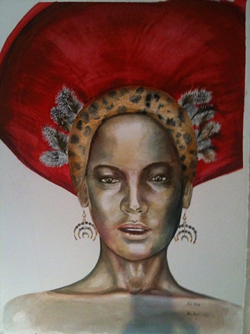 Watercolor portrait - Zulu Bride by Hilary Haynes