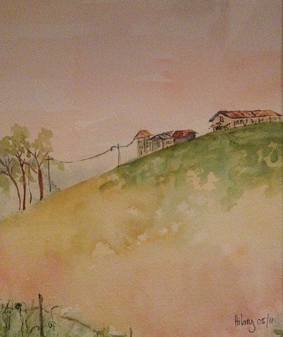 Watercolour landscape - Beyond the Field by Hilary Haynes