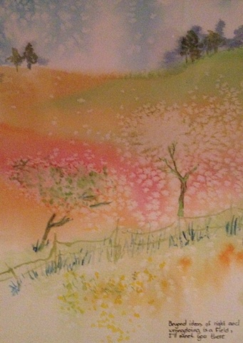 Watercolor Landscape - The field by Hilary Haynes