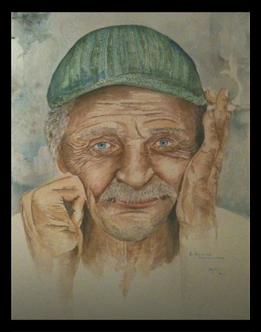 Watercolor portrait - The Fisherman's tale by Hilary Haynes (Winner People's Choice Award at The Works Exhibition 2011)