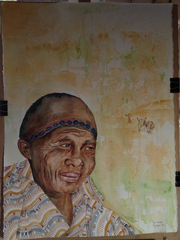 Nguni Herdsman watercolour portrait by Hilary Haynes