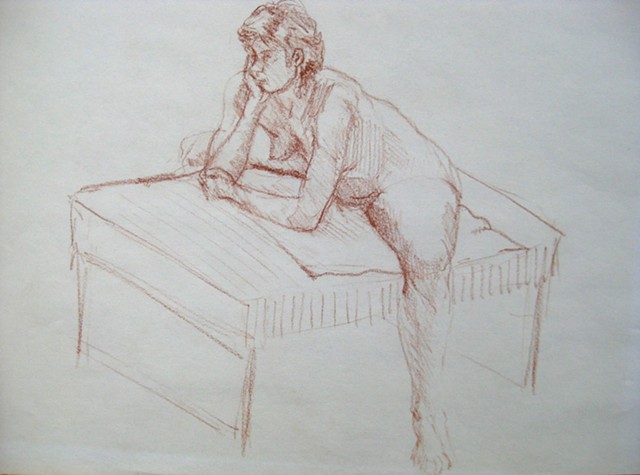 Female Leaning on Table 