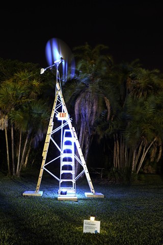 Static Sculpture, wind generator, ladders, exit sign