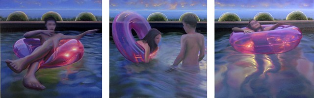 Swimmers at Dusk (triptych)