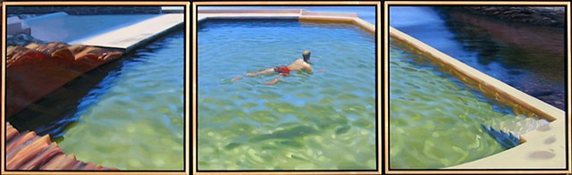 Salt Water Pool with Swimmer (triptych)