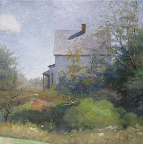 Lone house in rural Rhode Island in autumn.