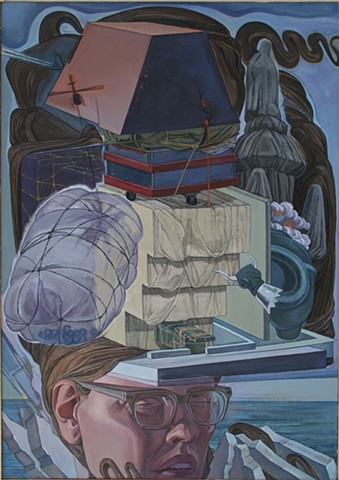 self-portrait painting as Christo creations; homage to 9/11 by Margaret McCann