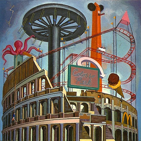  painting of cityscape (Roman Collosseo as Luna Park) by Margaret McCann
