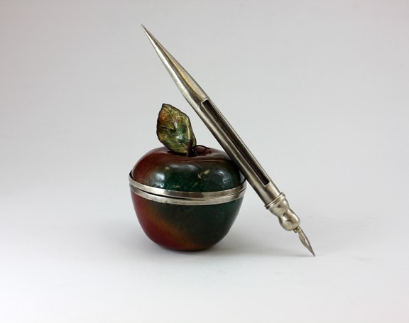 patriarchal art, lazzarine, enameled vessel, pen and inkwell, silver pen