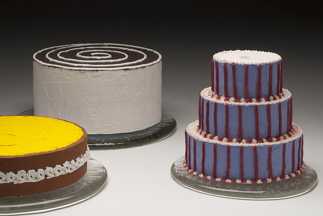 Studio Image of Styrofoam and Caulk Cakes with Glass Plates After the Floats