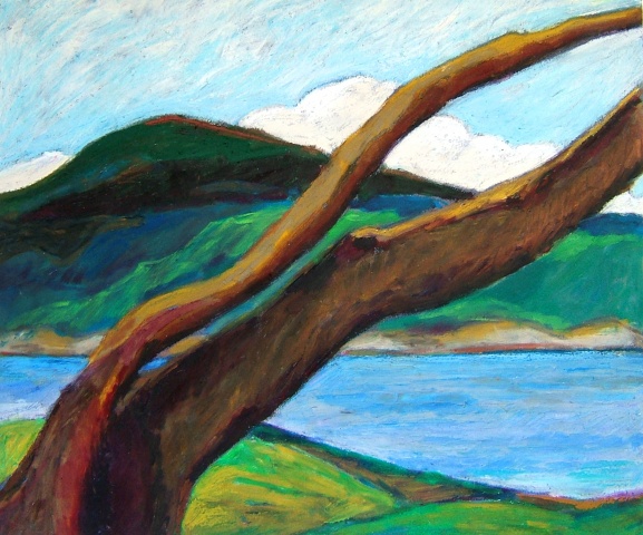 gulf island paintings, original landscape, original art on paper, arbutus trees paintings