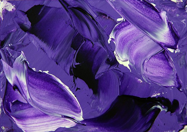 Lilac Dream is an abstract painting featuring rich swirling shades of lilac which blend into the darkest purples and are surrounded by textured white crests