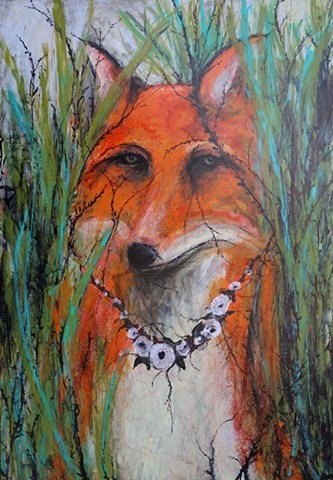 fox painting, abstract fox painting, four years of flowers, kelsey mcdonnell, for art, tall grass, art, artist, contemporary art, contemporary artist, femininist art, wyoming art