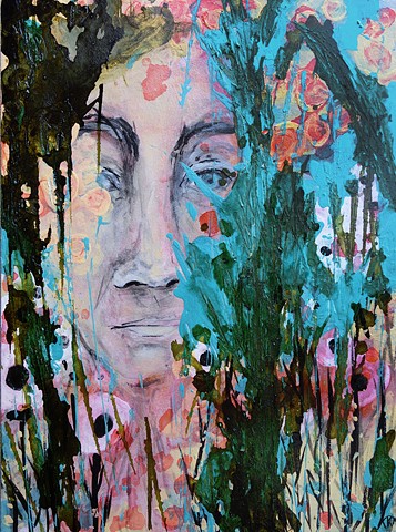 abstract portrait painting, painting, western art, wyoming, art, four years of flowers, artist, flowers, feminist, figure, ink painting
