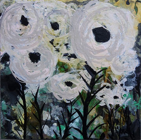 contemporary art, abstract flowers, wyoming artist, kelsey mcdonnell, white flowers painting, wyoming art