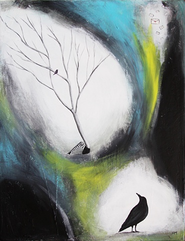 abstract tree and woman painting