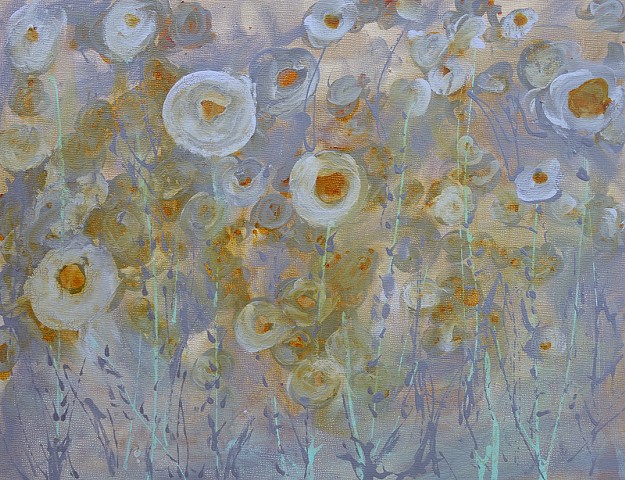 gray painting, grey painting, blue flowers, floral art, floral design, krm, wyoming