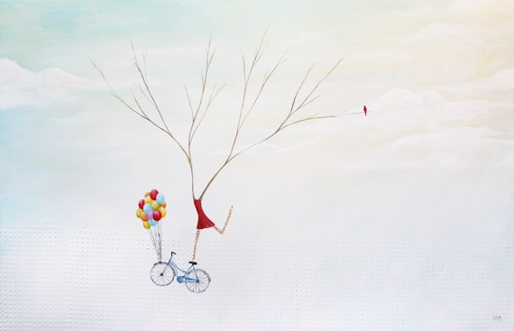 wyoming artist, painting of trees, tree art, womens art, painting of ballons, whimsical painting