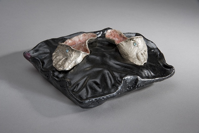 EvocativeFigurelessGarment by LindaMaeTratechaud, Sculpture, Cast Silver, Cast Glass, slippers
