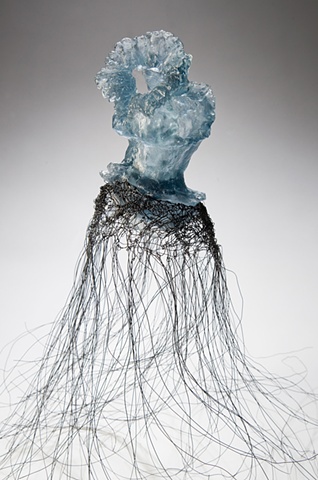 EvocativeFigurelessGarment by LindaMaeTratechaud, Cast Glass, Woven Wire, Wall Flower