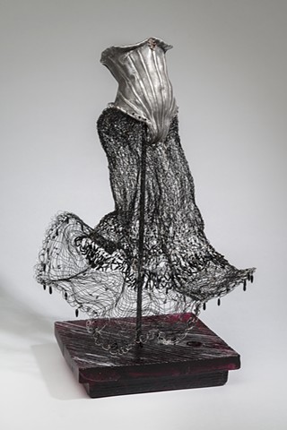 EvocativeFigurelessGarment by LindaMaeTratechaud, Aluminum, Sculpture, Woven Wire, Dancer