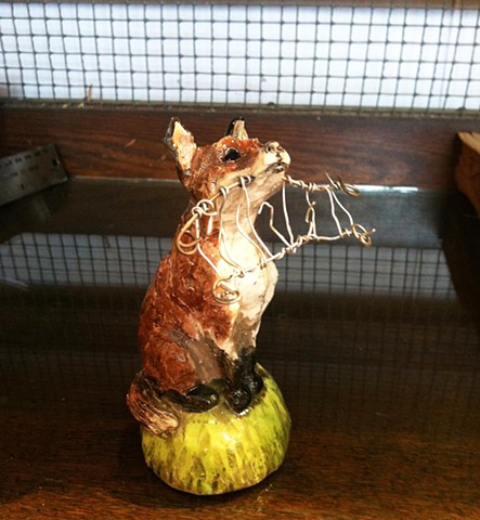 no fox fencing ceramic sculpture by lisa schumaier