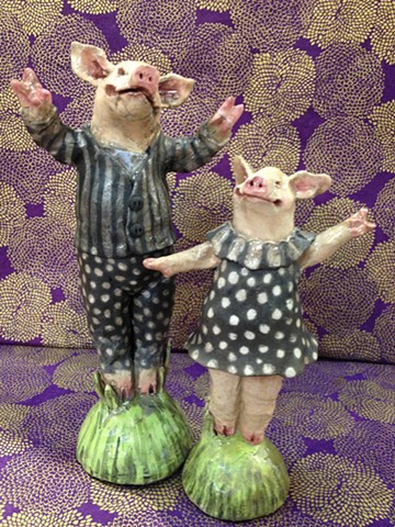 small raku pigs by lisa schumaier