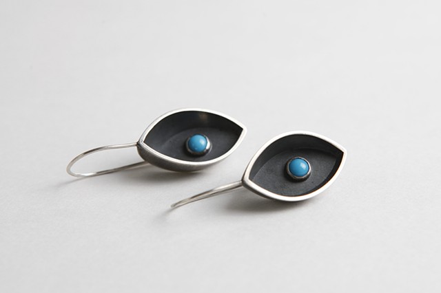 Night Watch Earrings, sterling silver and turquoise by Sara Owens