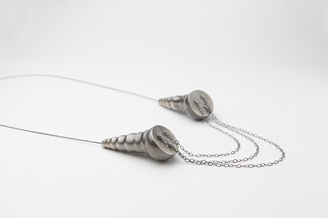Dual Pod Necklace, sterling silver and steel by Sara Owens